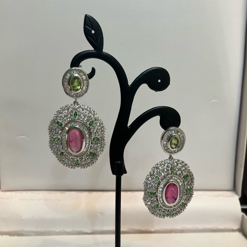 Multi Tourmaline Gemstones Silver Earrings